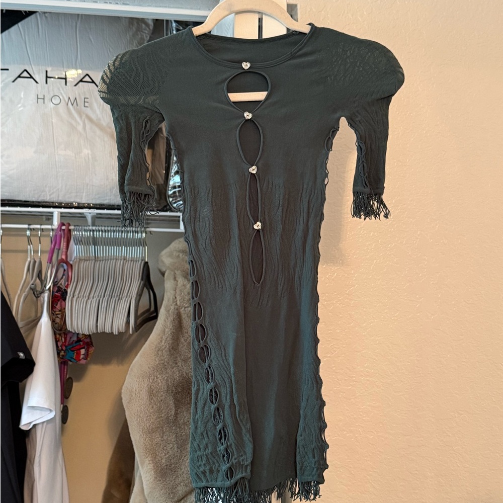 POSTER GIRL Dark Green Cut-Out Mini Dress